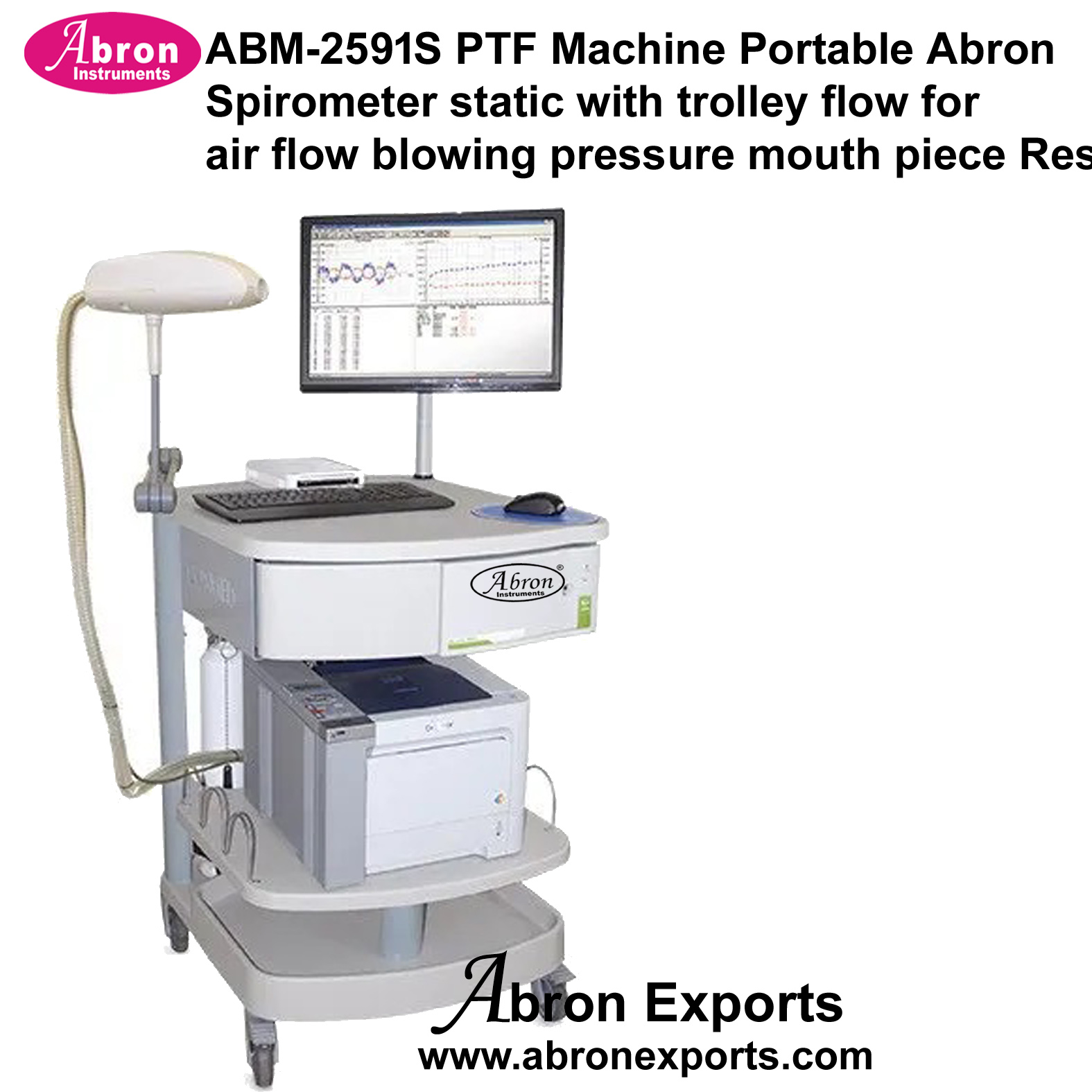 PFT Machine Portable Spirometer Static With Trolley Flow for Air Flow Blowing Pressure Respirometer Hospital ABM-2591S 